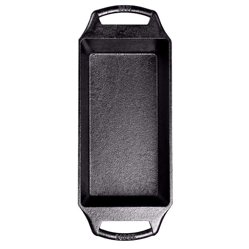 Top view of pan showing cooking surface and curved handle shape.