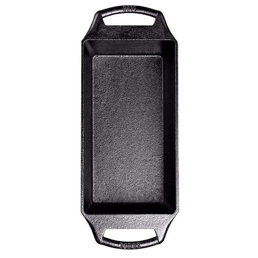 Top view of pan showing cooking surface and curved handle shape.