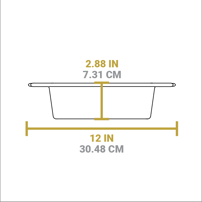Dimensional drawing of product. Height is 2.88 inches, width from handle to handle is 12 inches.