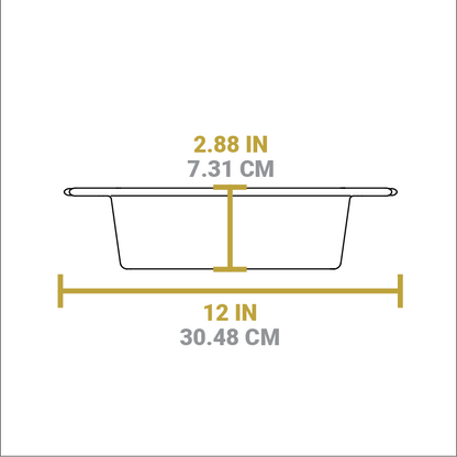Dimensional drawing of product. Height is 2.88 inches, width from handle to handle is 12 inches.