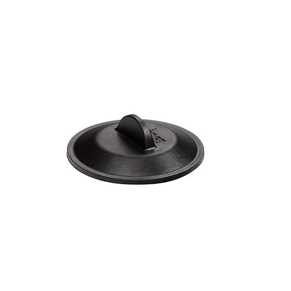 Black lid with tall handle in middle.