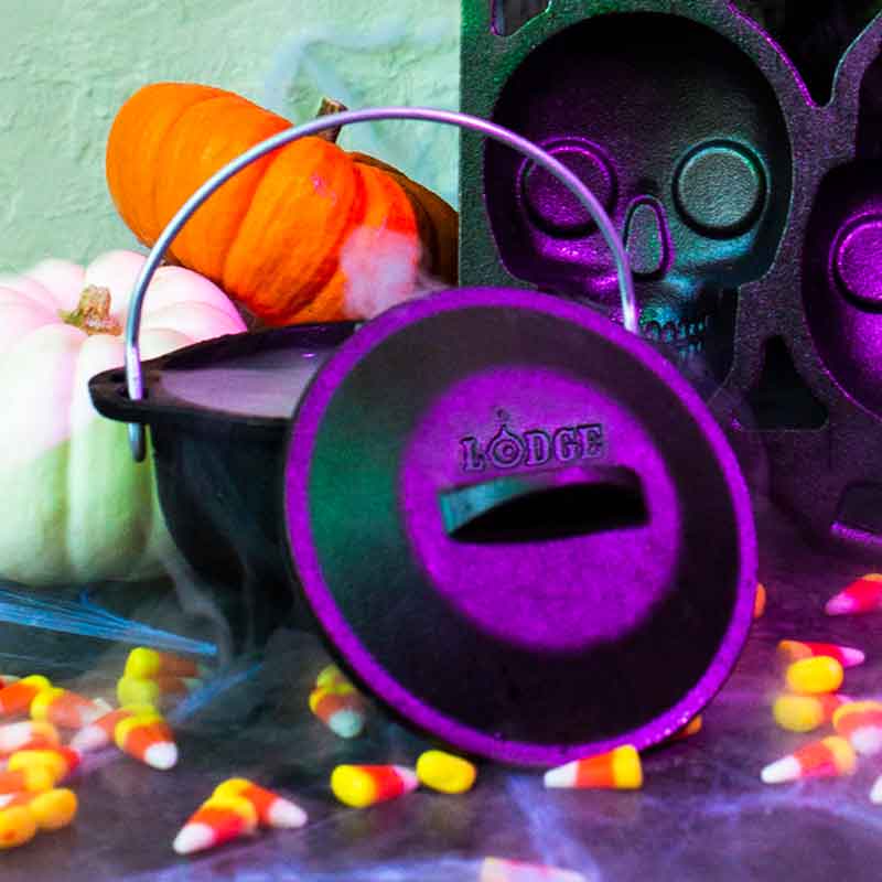 Lid paired with our cauldron in a Halloween setting.