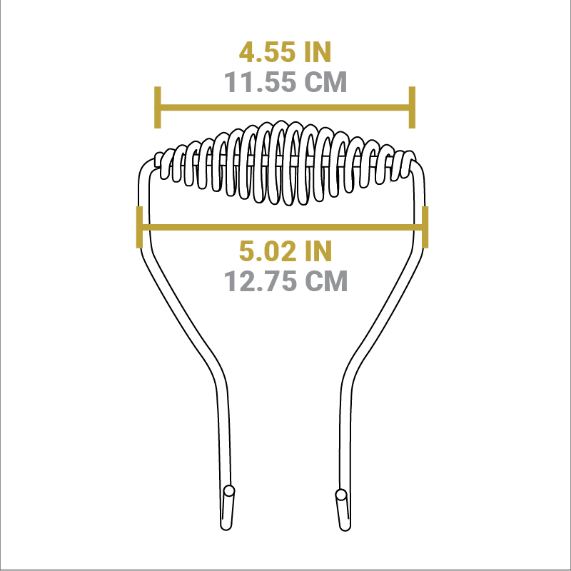 Dimensional drawing of product. The hook and carry handle width is 4.55 inches, total width is 5.02 inches.