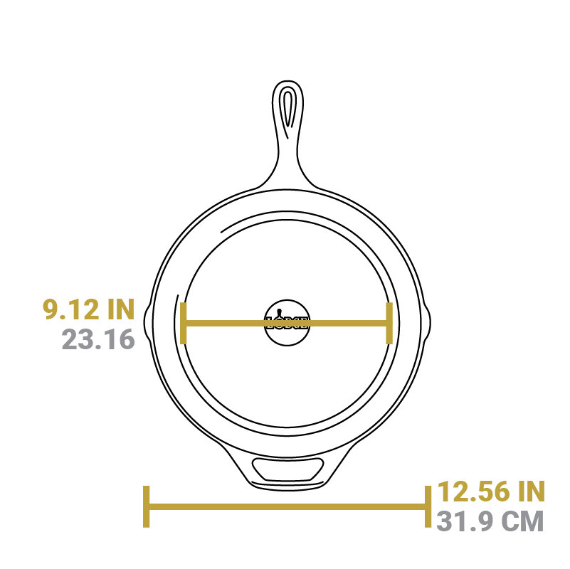 Dimensional drawing of product. Width of flat bottom is 9.12 inches, total width is 12.56 inches.