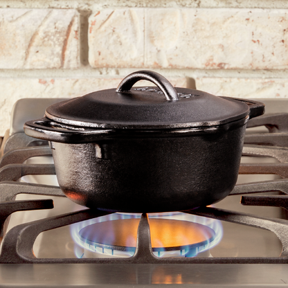 Dutch oven being used to cook on stovetop.