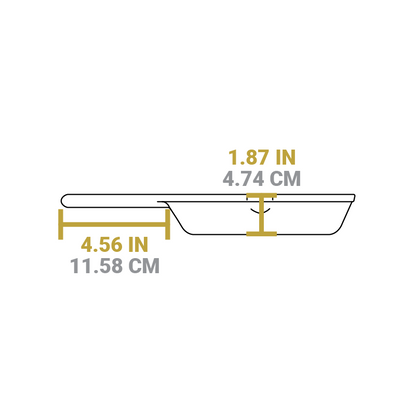 Dimensional drawing of product. Handle length is 4.56 inches, height of skillet is 1.87 inches.
