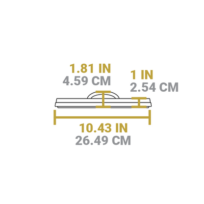 Dimensional drawing of camp dutch oven. Lid width is 10.43 inches.
