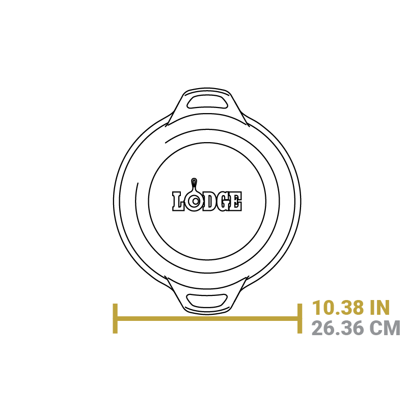 Dimensional drawing of product. Width is 10.38 inches.