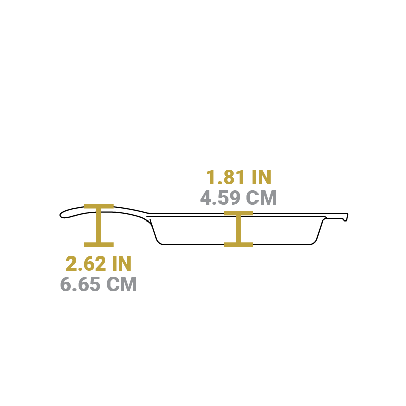 Dimensional drawing of product. Height is 2.62 inches, depth of cooking surface is 1.81 inches.