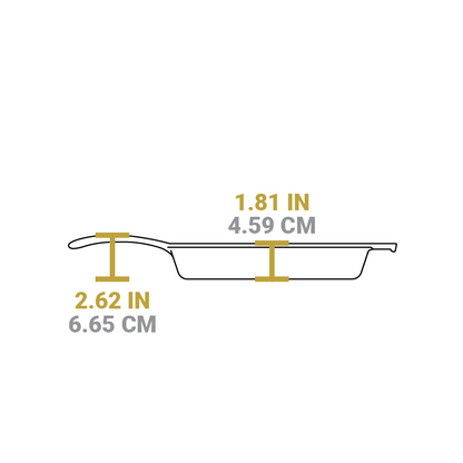 Dimensional drawing of product. Height is 2.62 inches, depth of cooking surface is 1.81 inches.
