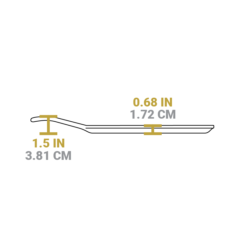 Dimensional drawing of product. Height is 1.5 inches, depth of cooking surface is 0.68 inches.