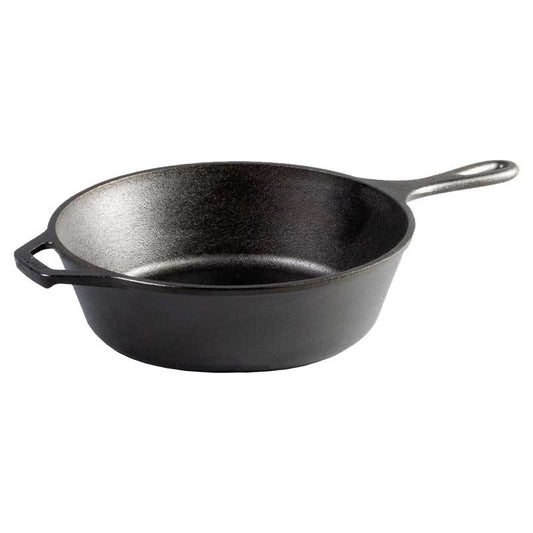 Deep skillet piece of combo cooker with a long handle and a loop handle.