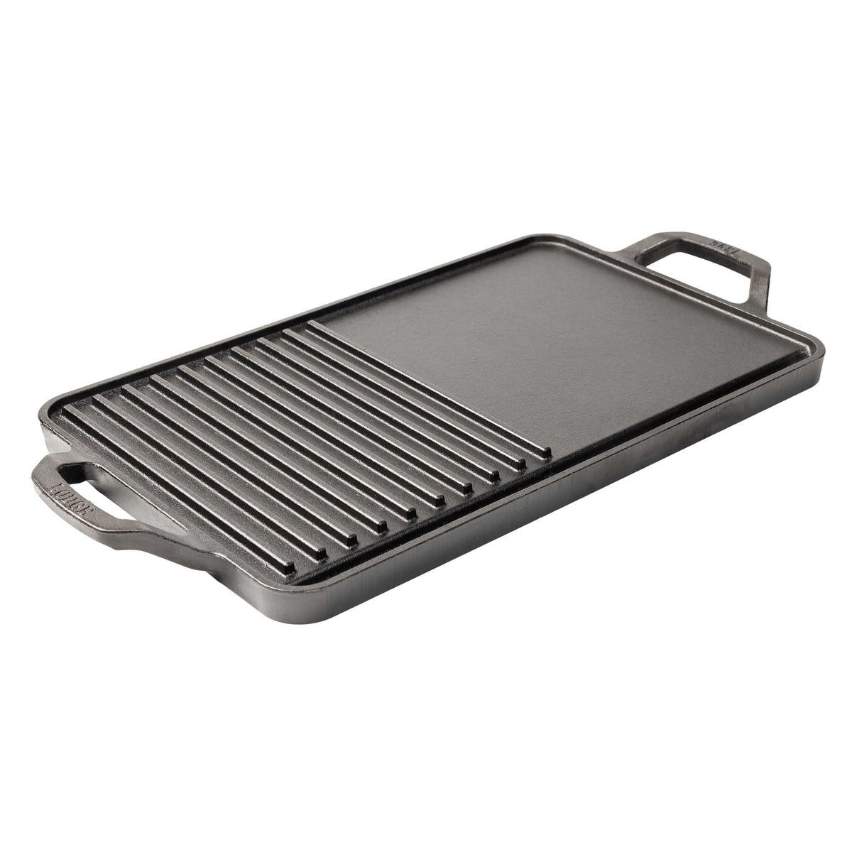 Cast iron griddle pan on a white background