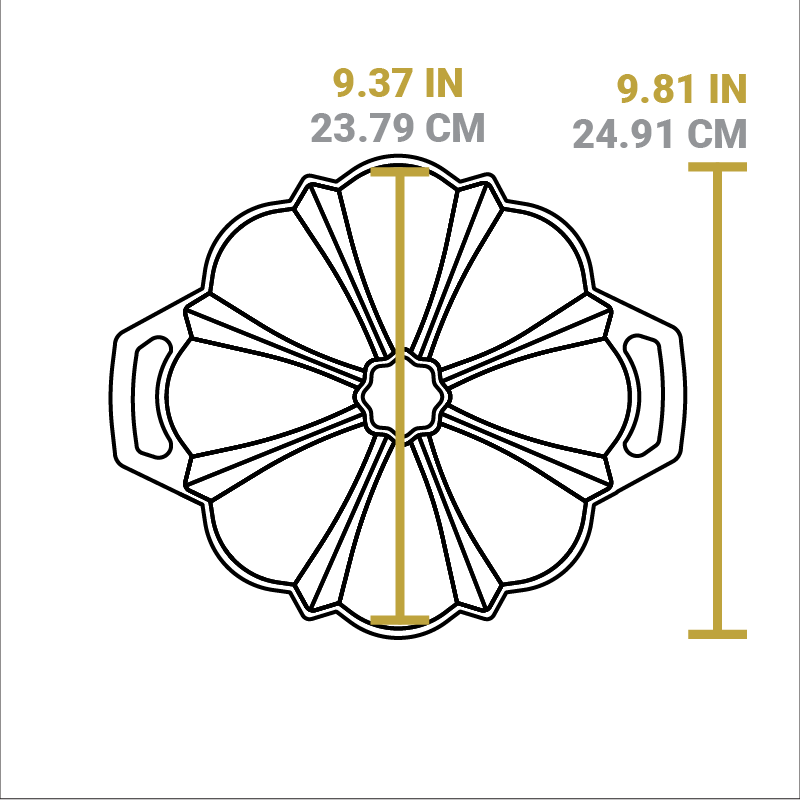Dimensional drawing of product. Total length is 9.381 inches, length of cooking area is 9.37 inches.