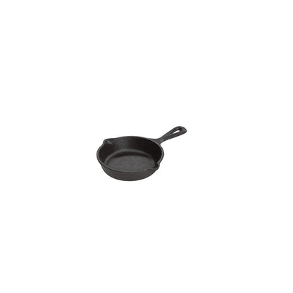 Cast iron skillet with one long handle, there's a pour spout on the left and right side.