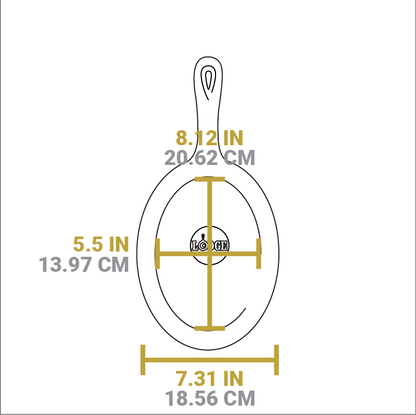 Dimensional drawing of griddle. Length of flat bottom is 8.12 inches, width of flat bottom is 5.5 inches, total width is 7.31 inches.