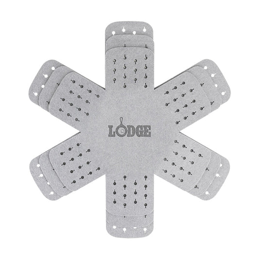 Top view of protectors, showing skillet icon details in arms.
