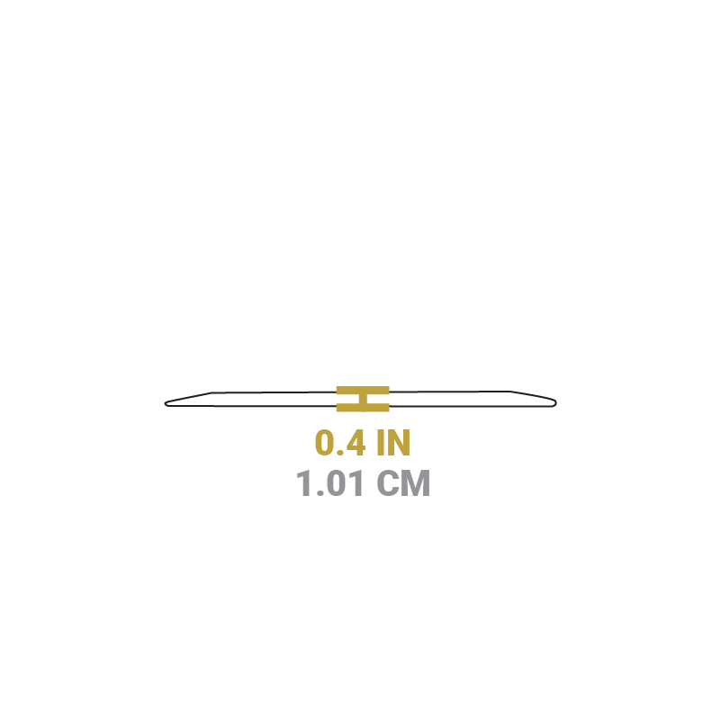 Dimensional drawing of product. Height is 0.4 inches.