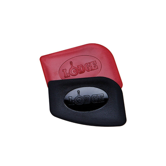 Red and black silicone scrappers with 'Lodge' branding.