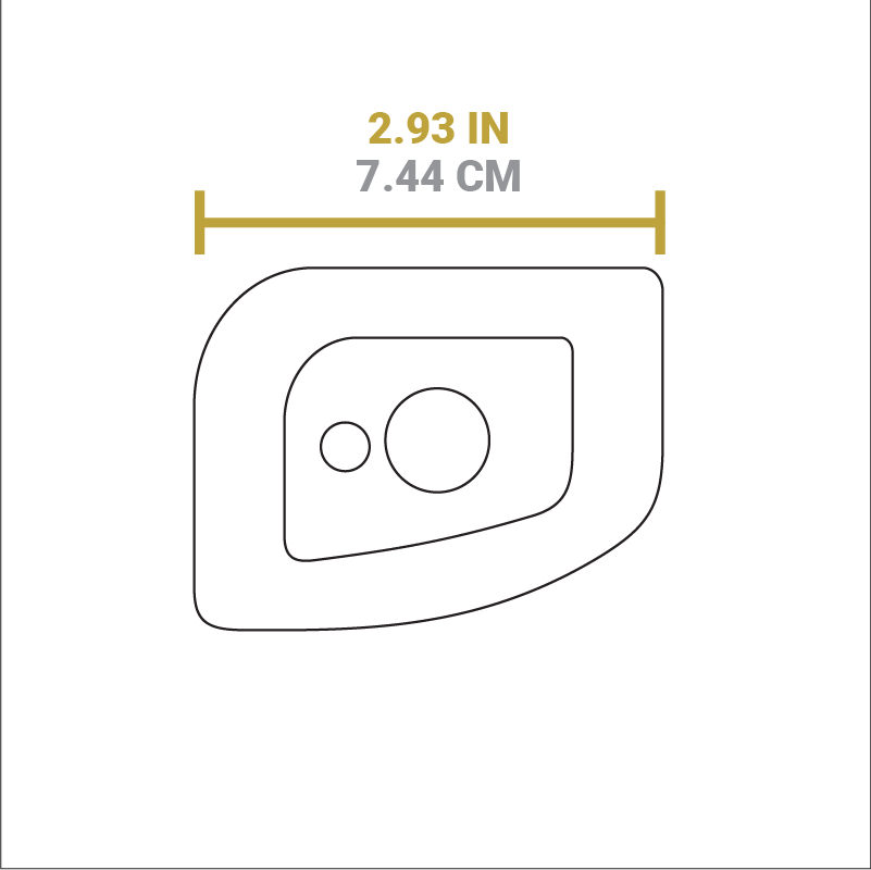 Dimensional drawing of scraper. Width is 2.93 inches.
