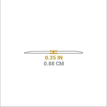 Dimensional drawing of product. Height is 0.35 inches.