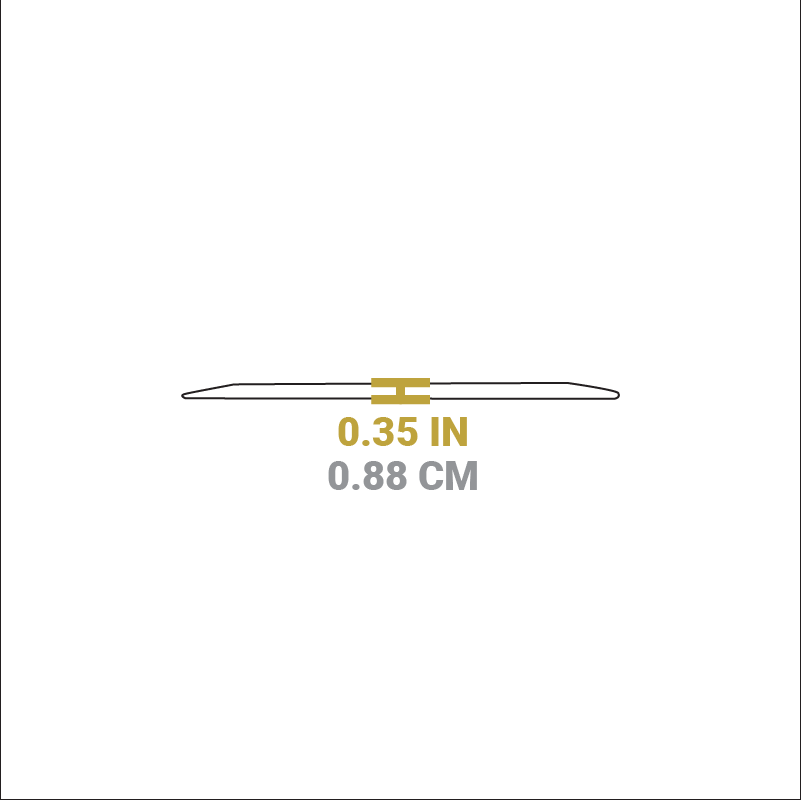 Dimensional drawing of scraper. Height is 0.35 inches.