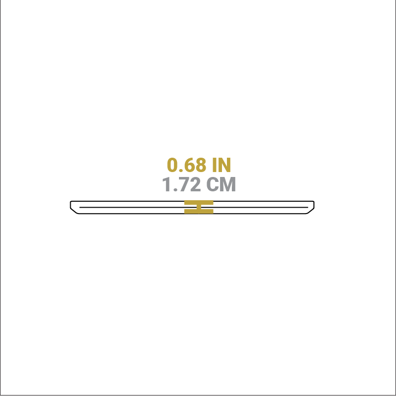 Dimensional drawing of product. Height is 0.68 inches.