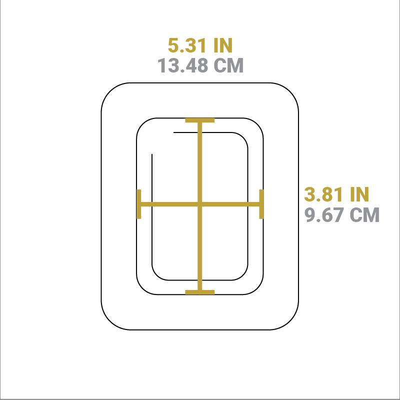 Dimensional drawing of product. Indentation length is 5.31 inches, width is 3.81 inches.