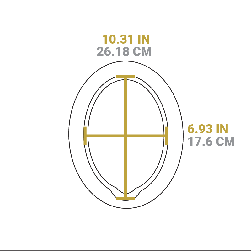 Dimensional drawing of product. Width of server indentation is 10.31 inches, length of indentation is 6.93 inches.