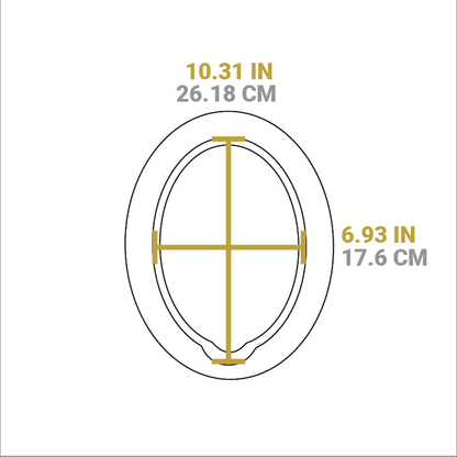 Dimensional drawing of product. Width of server indentation is 10.31 inches, length of indentation is 6.93 inches.