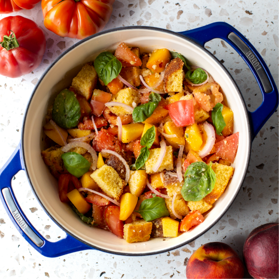 Fresh Cornbread Panzanella made in dutch oven.