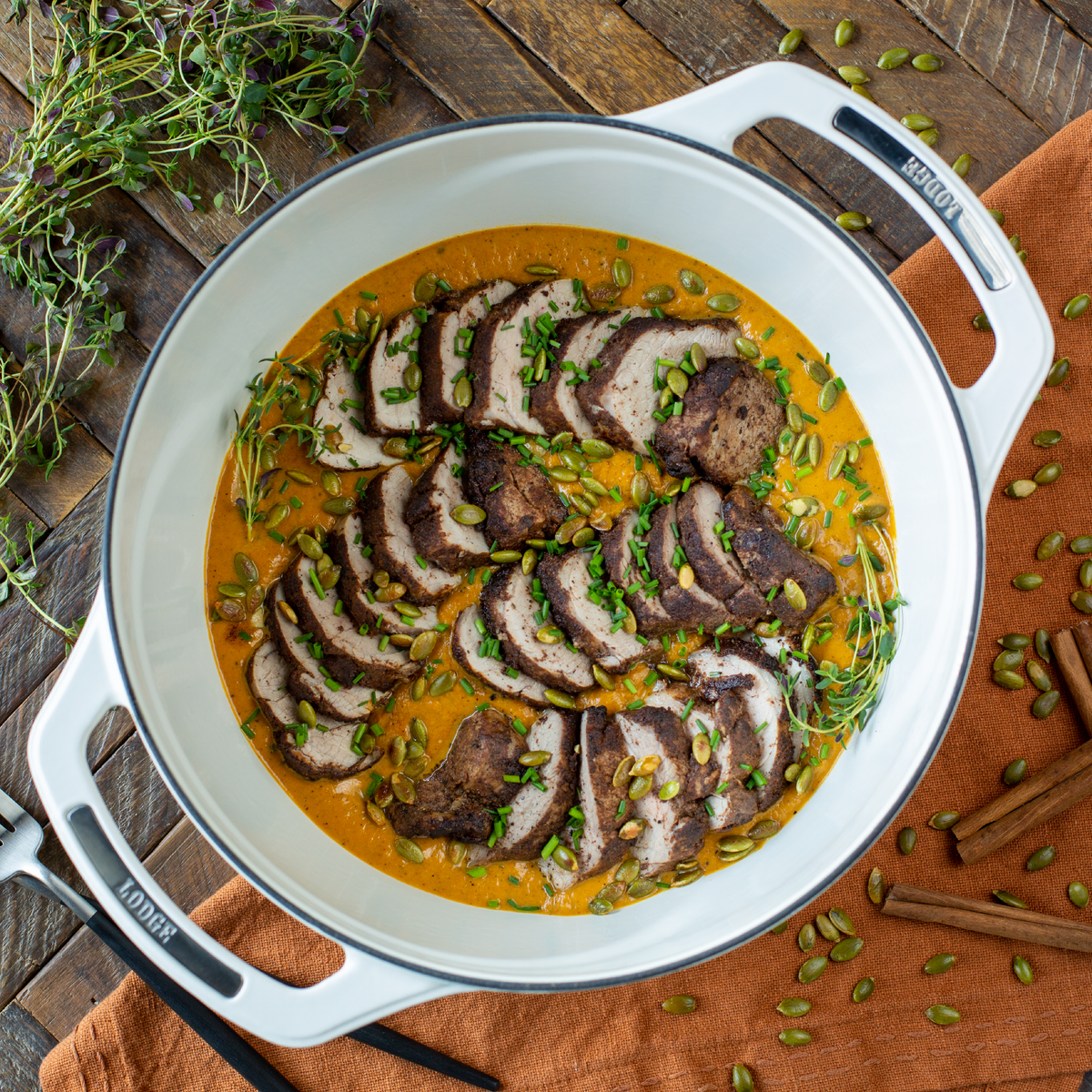 Fresh stew in white dutch oven.