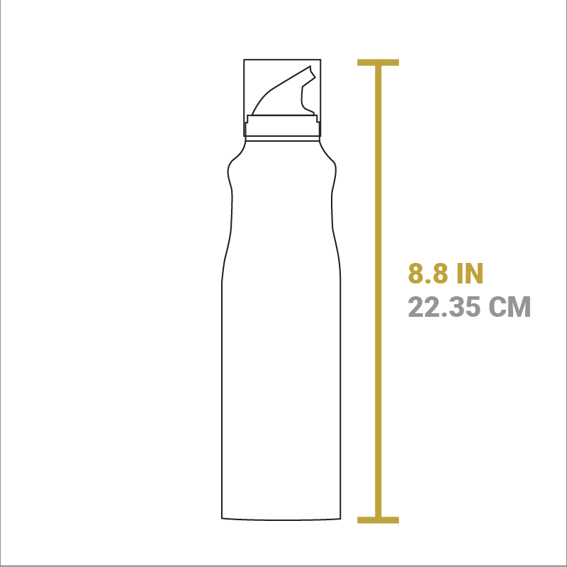 Dimensional drawing of seasoning spray bottle. Total height is 8.8 inches.