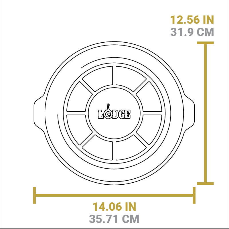 Dimensional drawing of product. Total length is 12.56 inches total width is 14.06 inches.