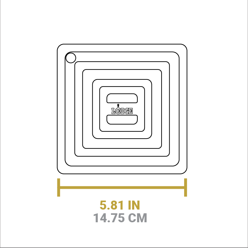 Dimensional drawing of trivet. Width and length is 5.81 inches.