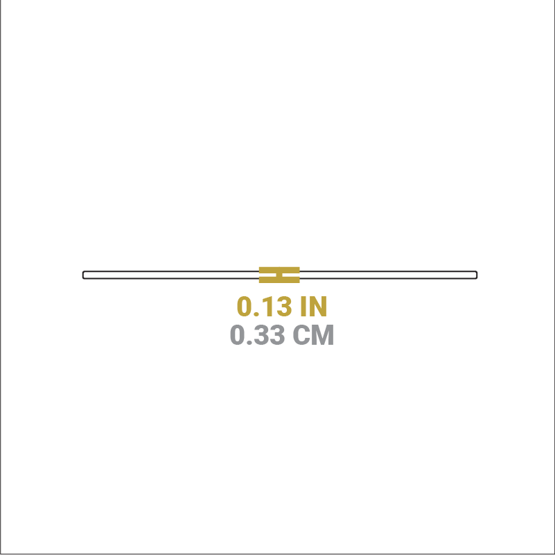 Dimensional drawing of product. Height is 0.13 inches.