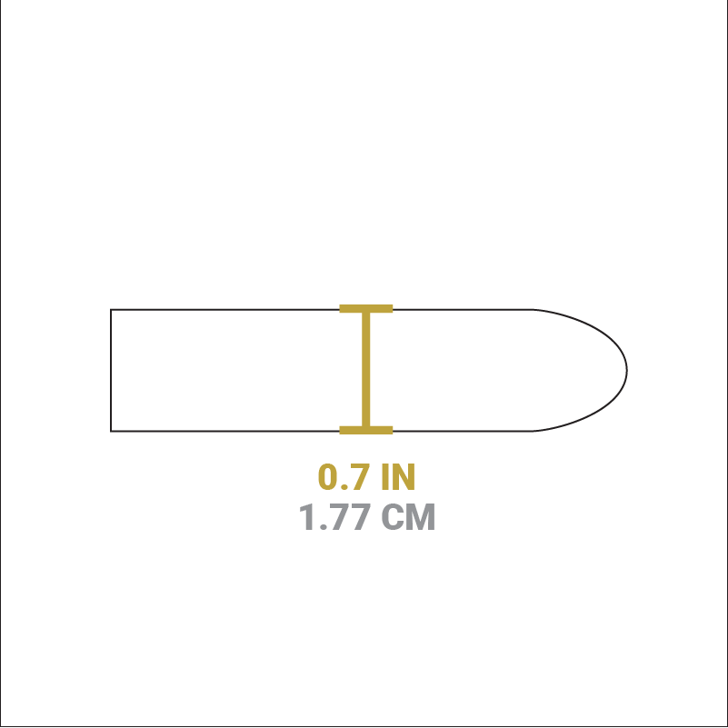 Dimensional drawing of product. Depth is 0.7 inches.