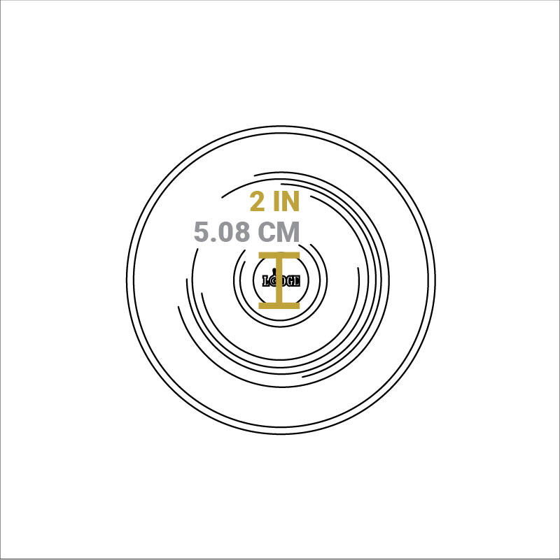 Dimensional drawing of product lid. Knob handle diameter is 2 inches.