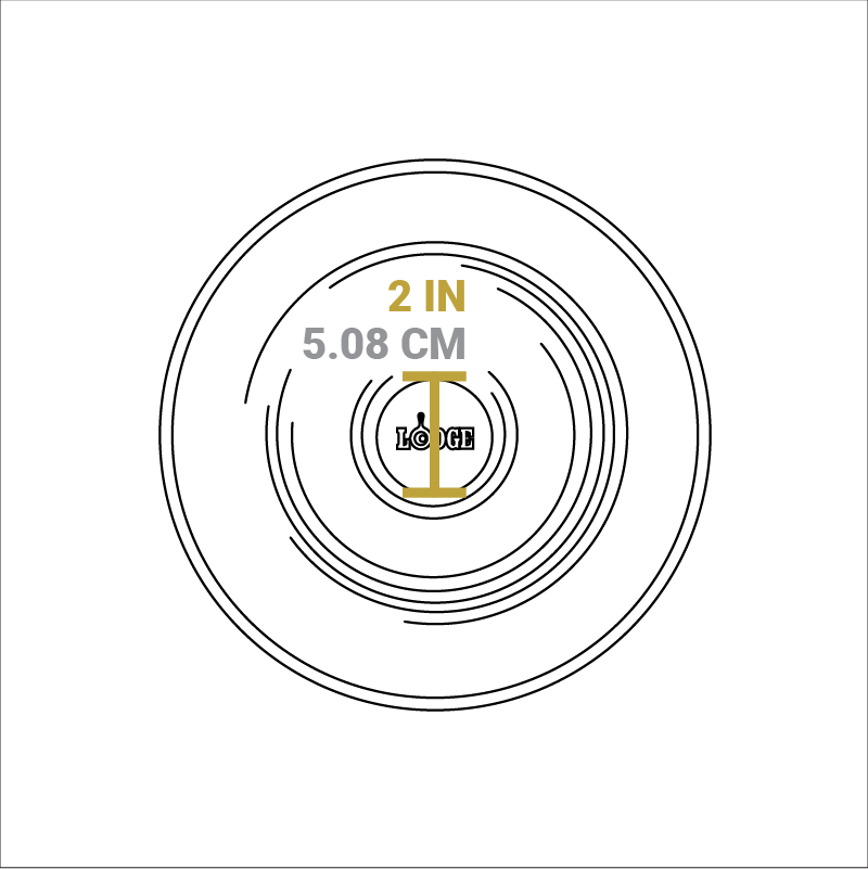 Dimensional drawing of product lid. Diameter of knob is 2 inches.