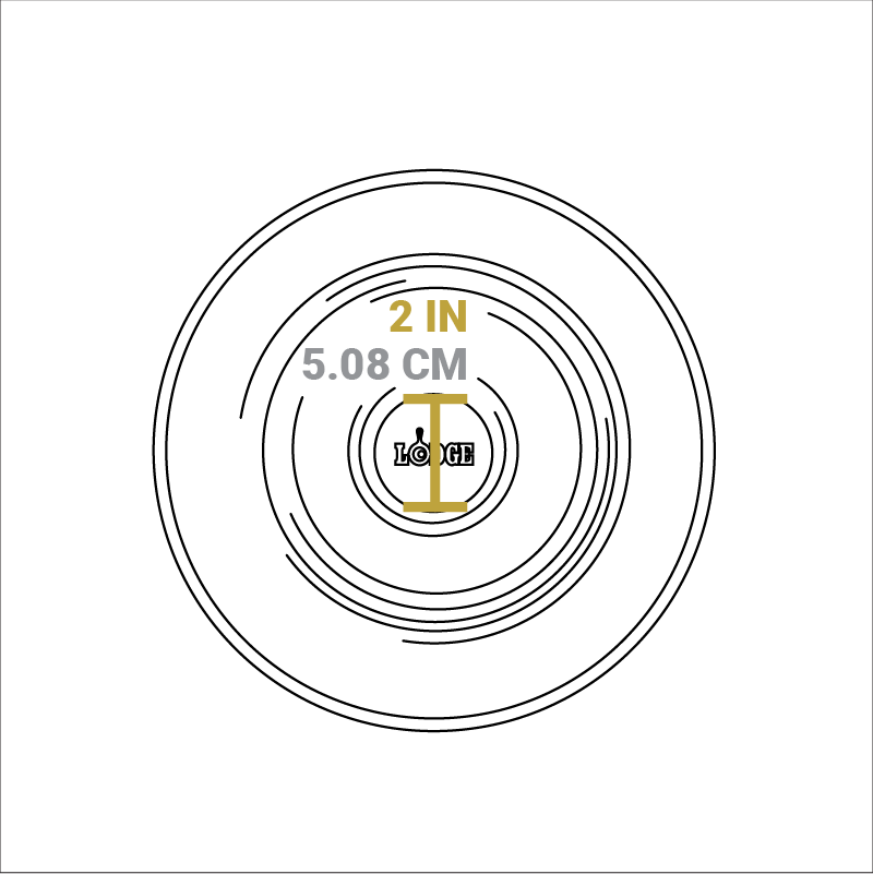 Dimensional drawing of product lid. Diameter of knob is 2 inches.