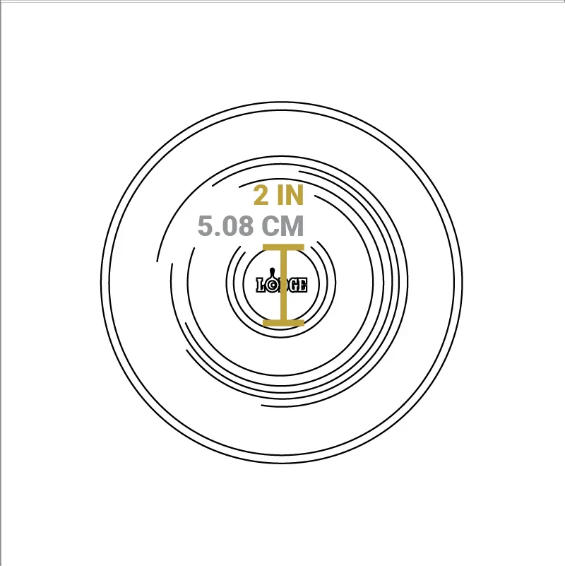 Dimensional drawing of product lid. Diameter of knob is 2 inches.