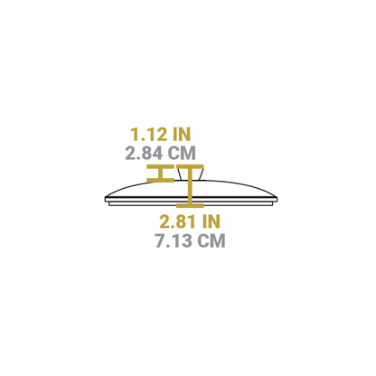 Dimensional drawing of product. Total height is 1.12 inches, height of knob is 2.81 inches.