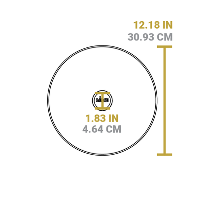 Dimensional drawing of product. Length of knob is 1.83 inches, length of lid is 12.18 inches.