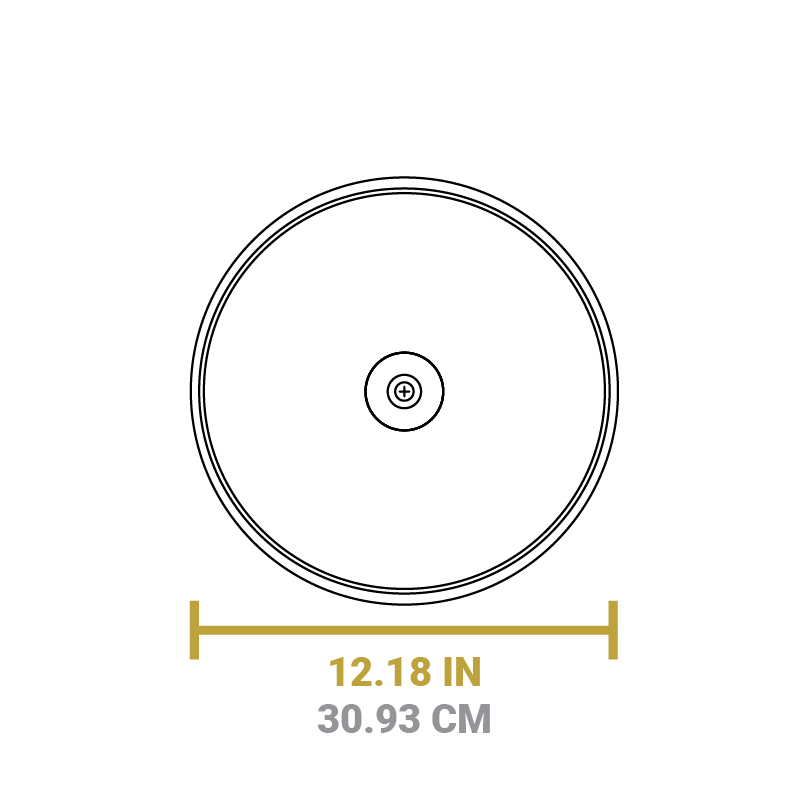 Dimensional drawing of product. Diameter is 12.18 inches.