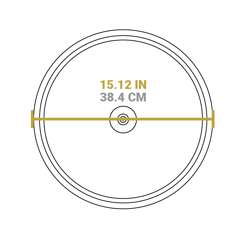 Dimensional drawing of product. Diameter is 15.12 inches.