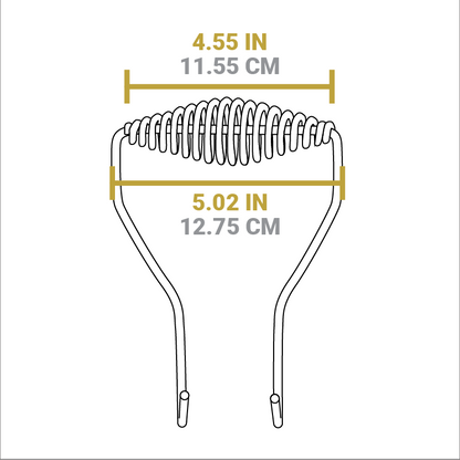 Dimensional drawing of product. Width is 5.02 inches, width of spiral handle is .55 inches.