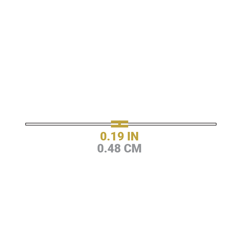 Dimensional drawing of product. Height is 0.19 inches.