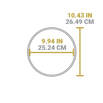 Dimensional drawing of product. Total width is 9.94 inches, total length is 10.43 inches.