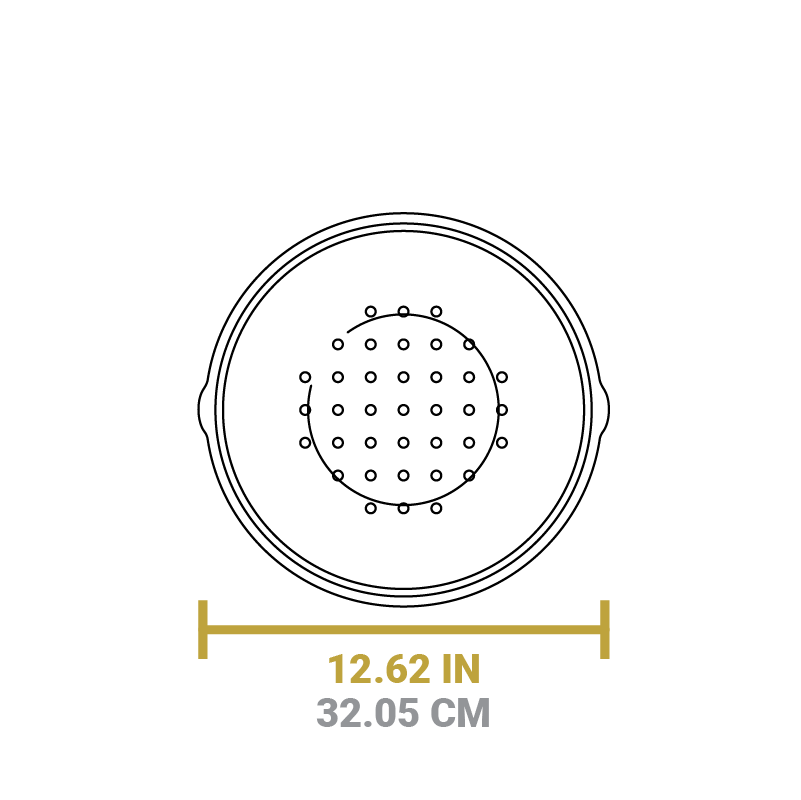 Dimensional drawing of product lid. Total width is 12.62 inches.