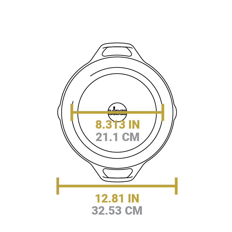 Dimensional drawing of product. Length of flat bottom is 8.313 inches, total length is 12.81 inches.